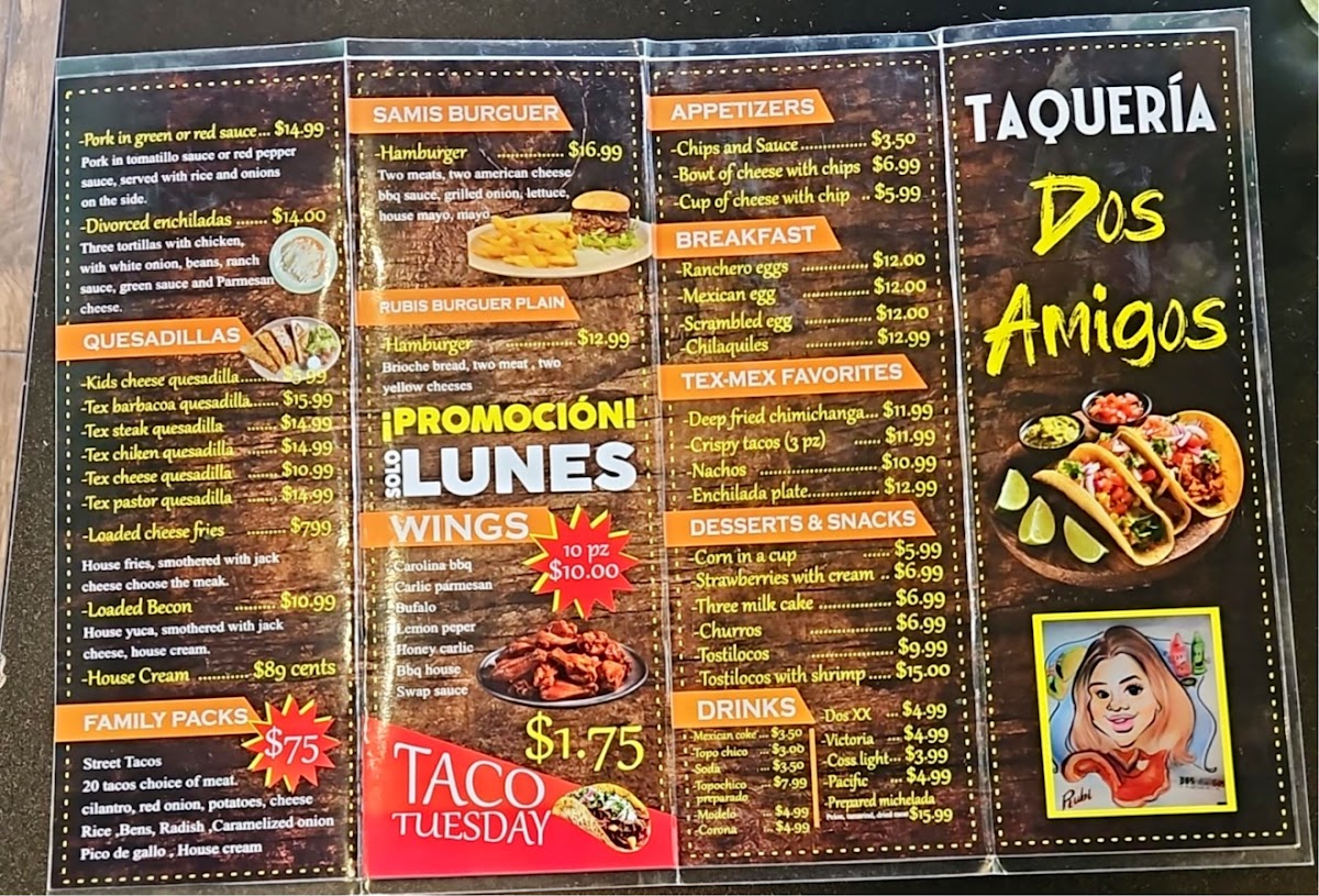 Dos Amigos Taqueria menu board
