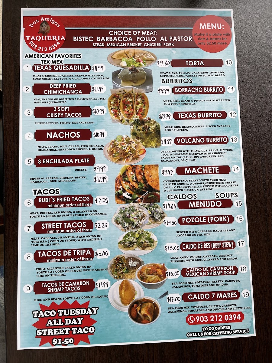 Dos Amigos Taqueria menu board