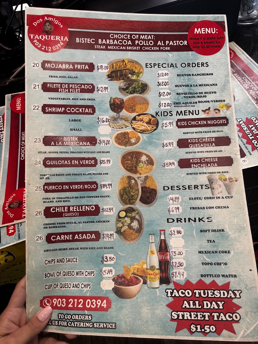 Dos Amigos Taqueria menu board