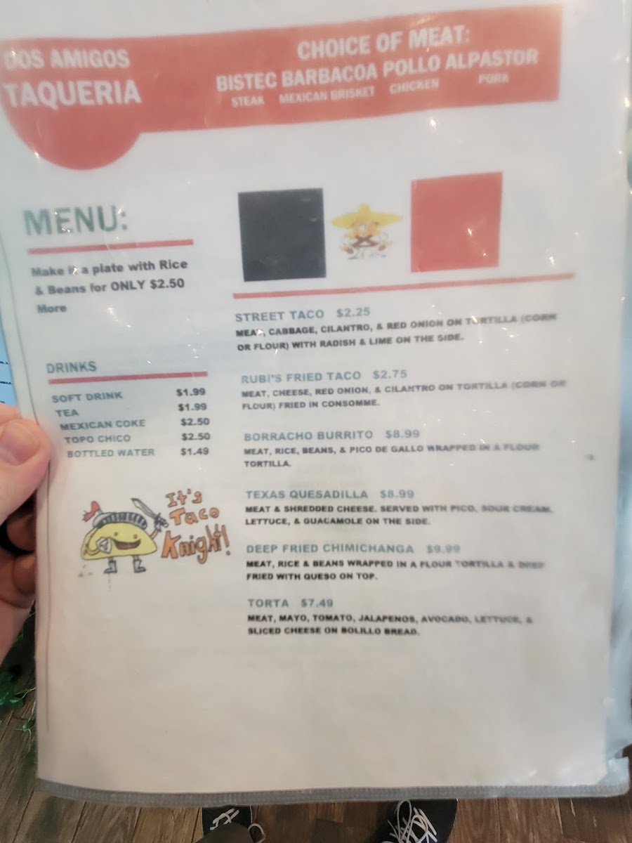 Dos Amigos Taqueria menu board