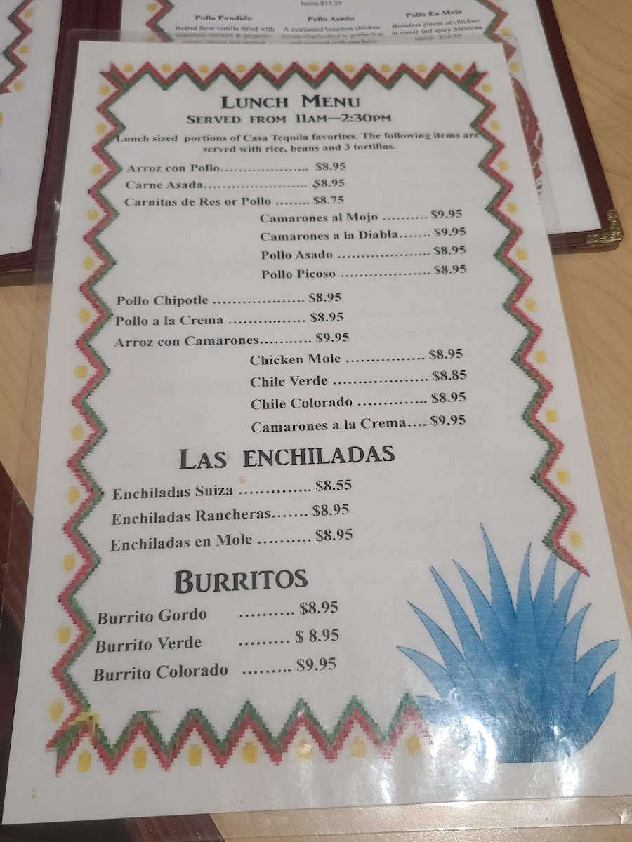 Casa Tequila menu board