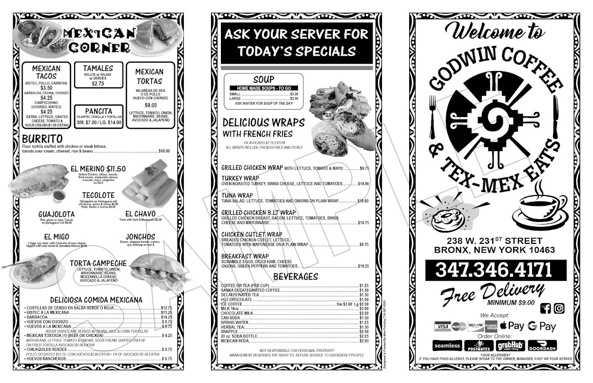 Godwin Coffee & Tex-Mex Eats menu board