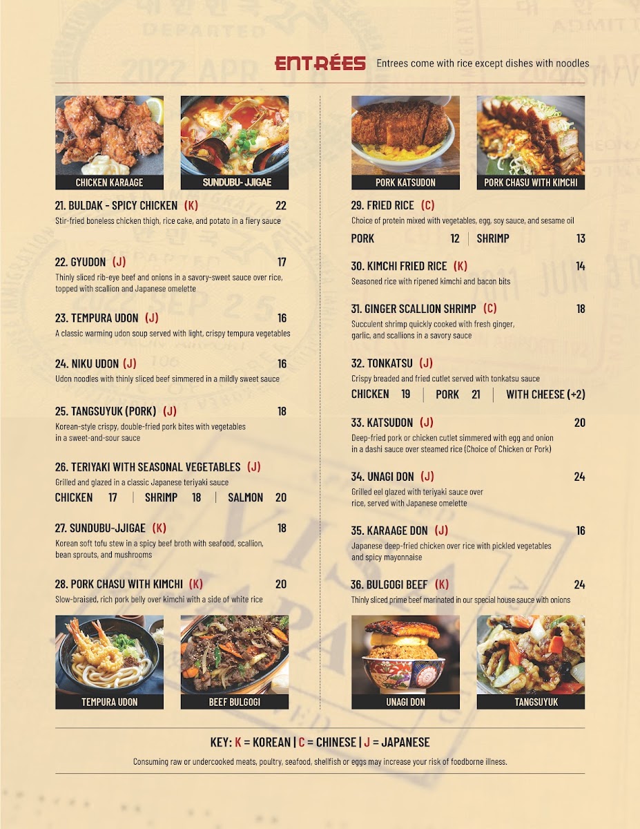 East Asian Kitchen menu board