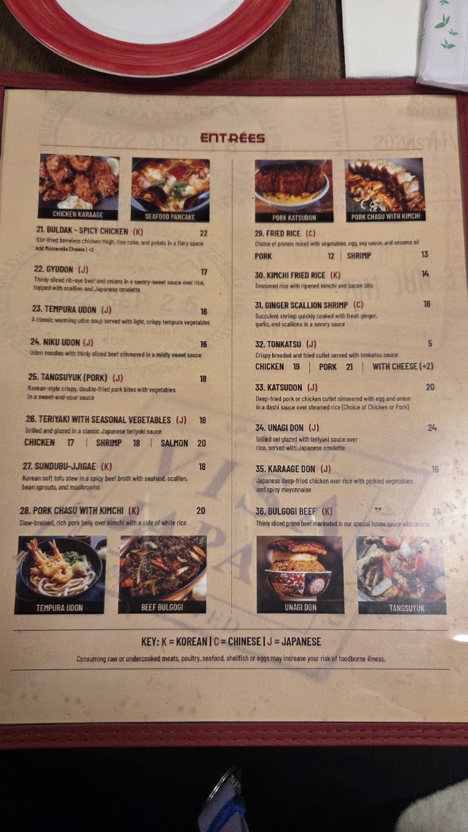 East Asian Kitchen menu board