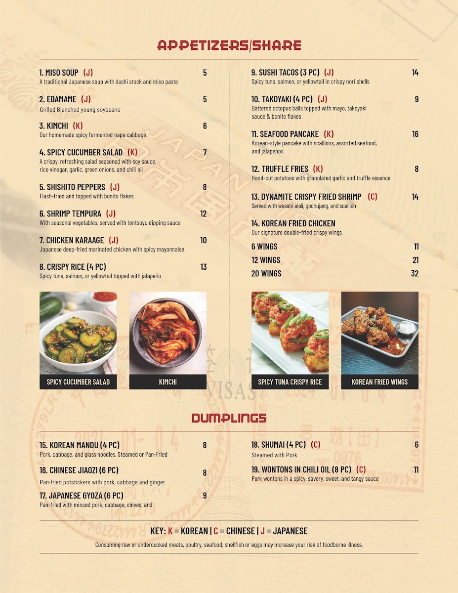 East Asian Kitchen menu board