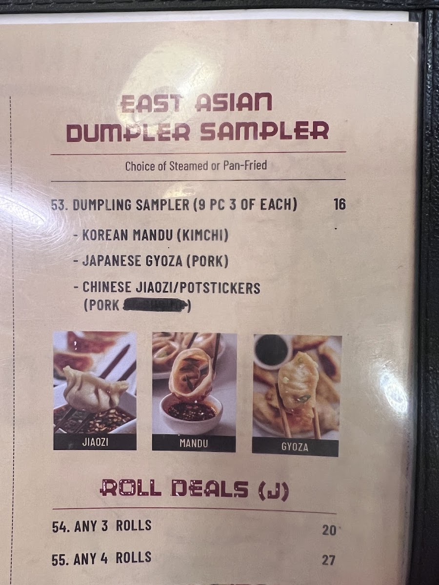East Asian Kitchen menu board