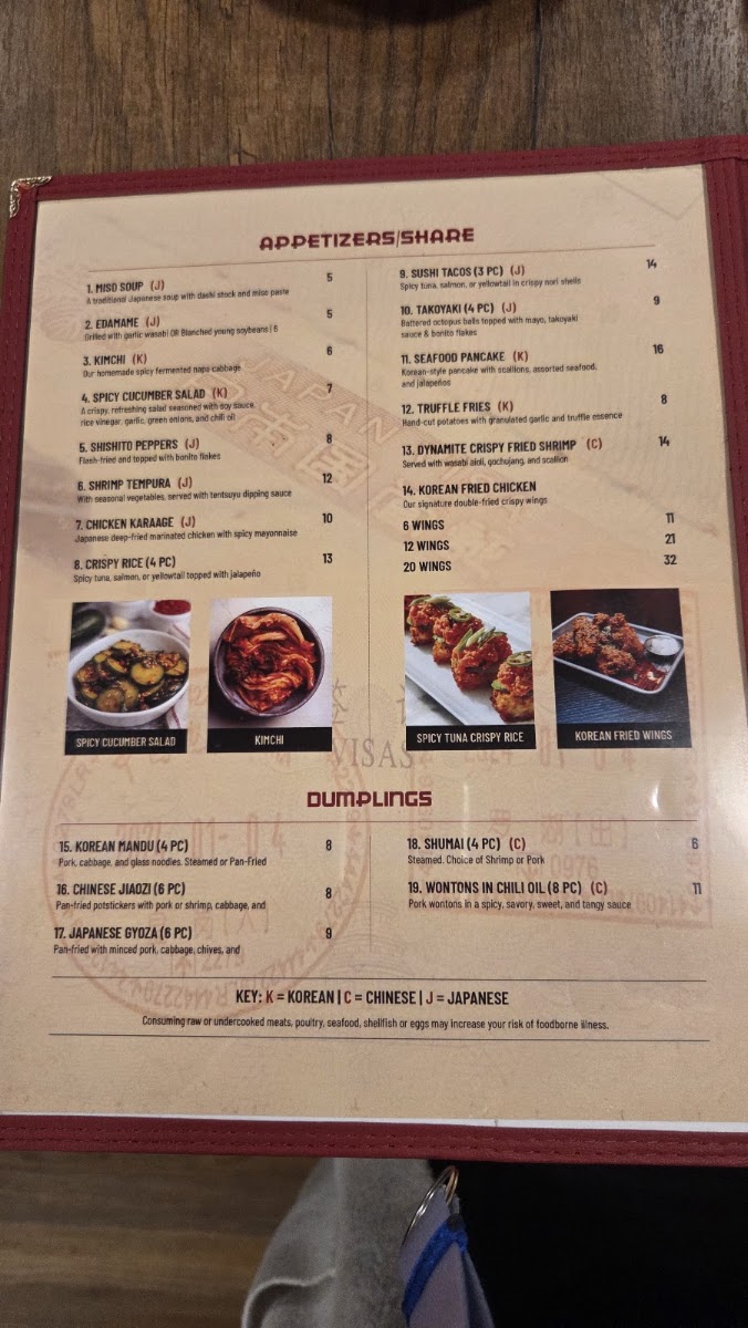 East Asian Kitchen menu board