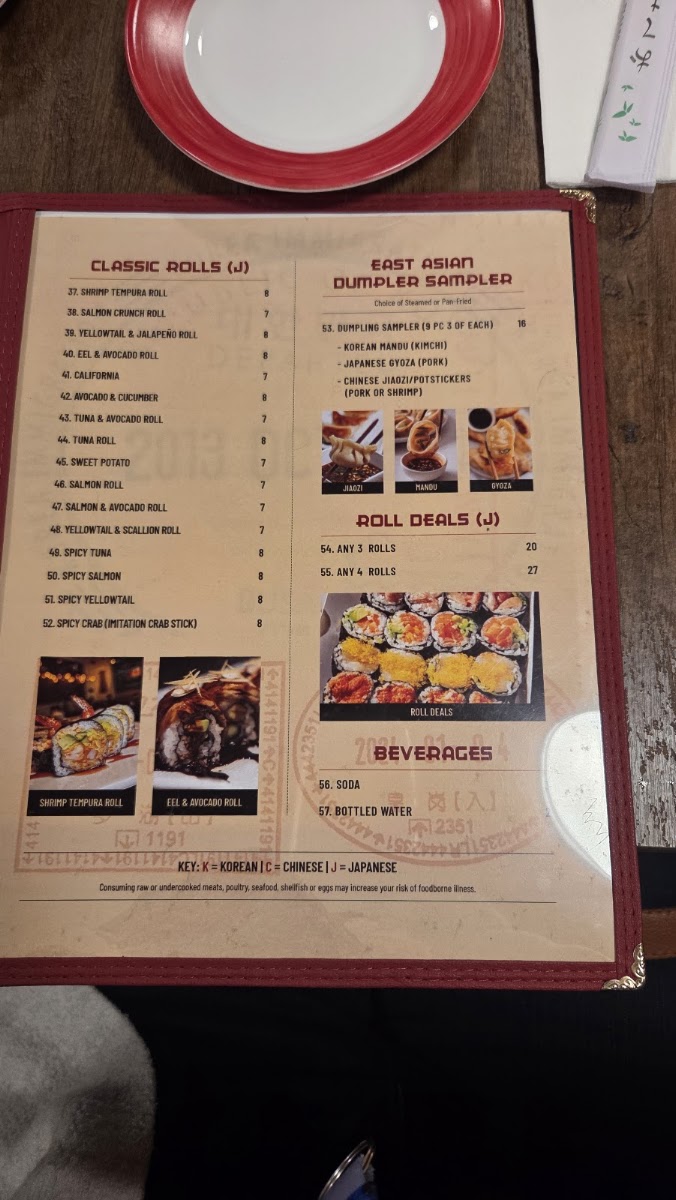 East Asian Kitchen menu board