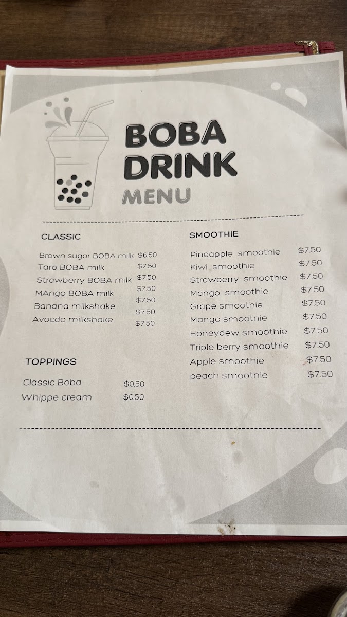 East Asian Kitchen menu board