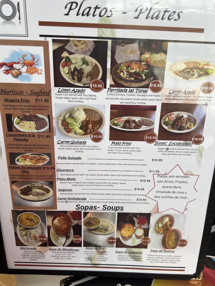 Las Tunas Restaurant menu board