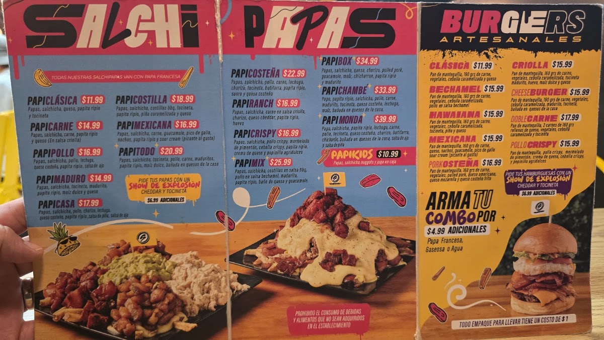 La Salchipaperia D.C menu board