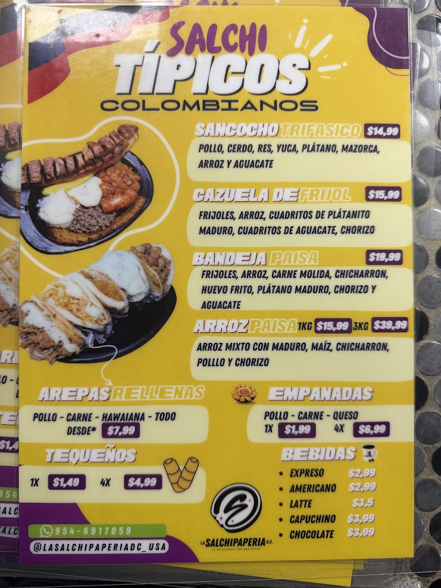 La Salchipaperia D.C menu board