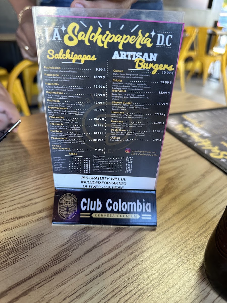 La Salchipaperia D.C menu board
