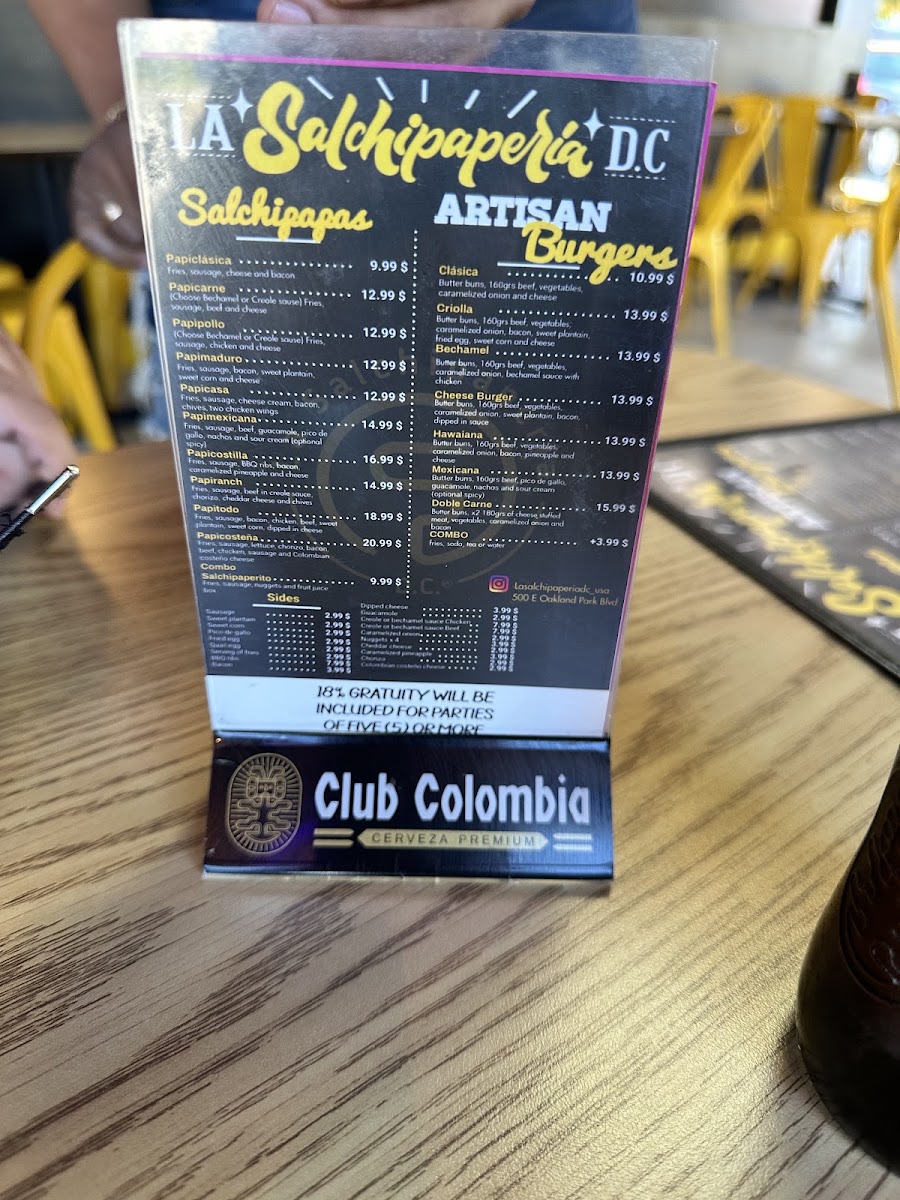 La Salchipaperia D.C menu board