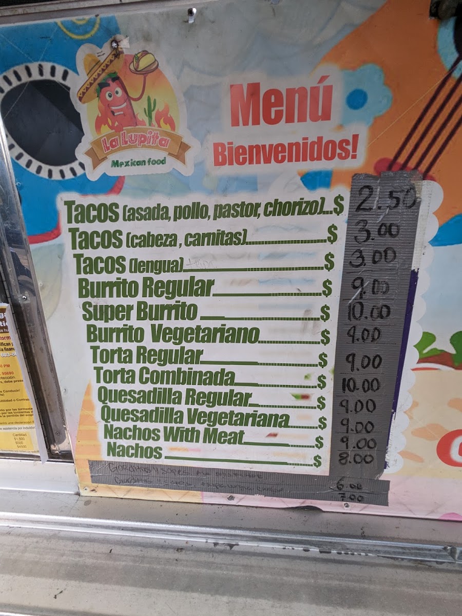 Tacos Lupita menu board