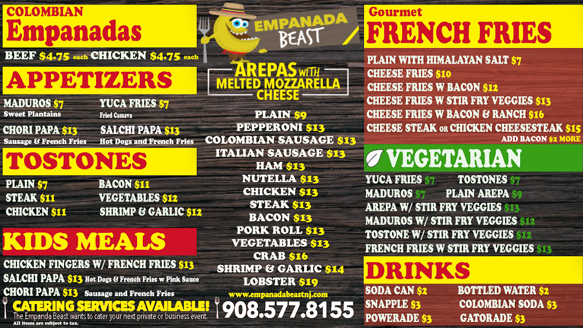 Empanada Beast menu board