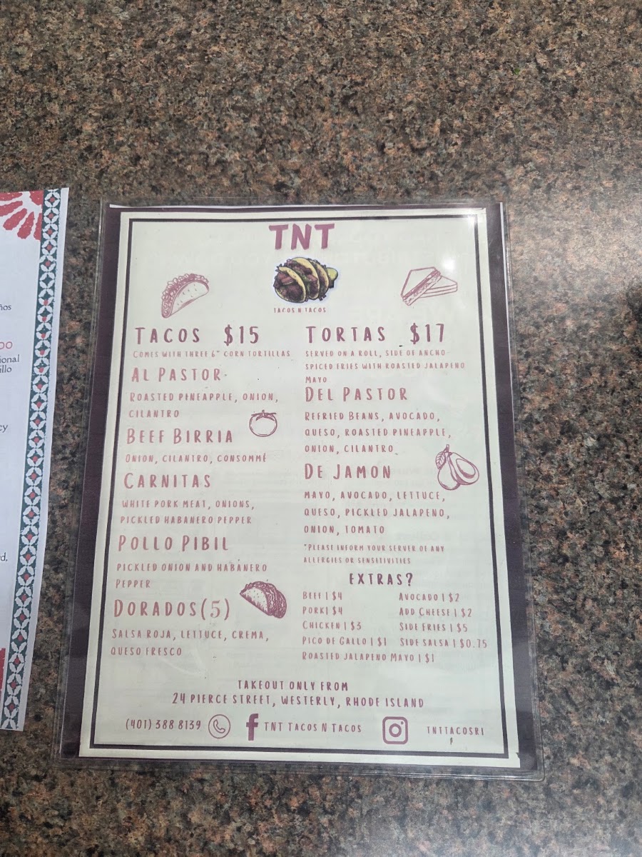 TNT Tacos N Tacos menu board