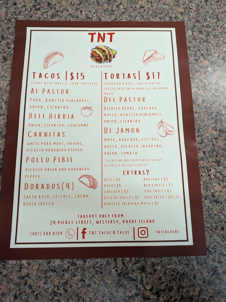 TNT Tacos N Tacos menu board