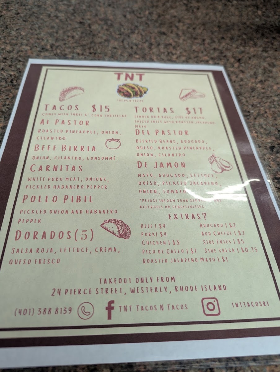 TNT Tacos N Tacos menu board