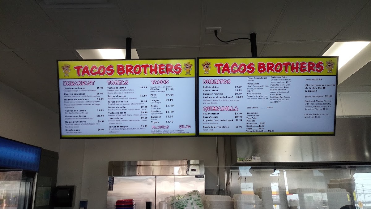 Tacos Brothers menu board