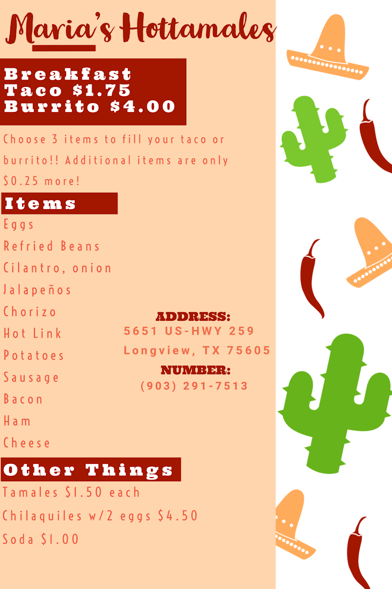 Maria's HotTamales menu board