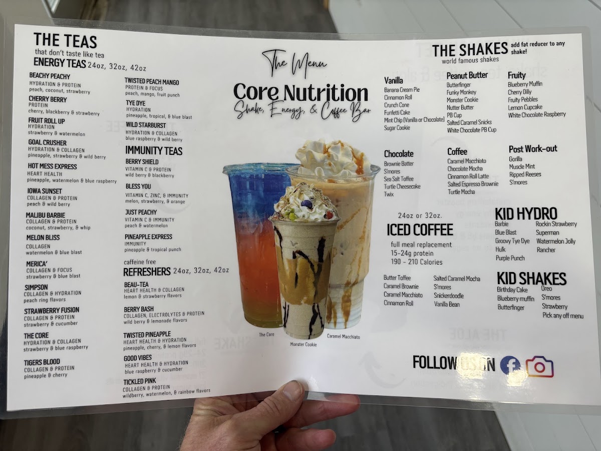 Core Nutrition- shake , energy, & coffee bar menu board