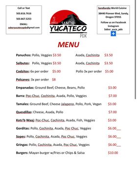 Sabor Yucateco menu board