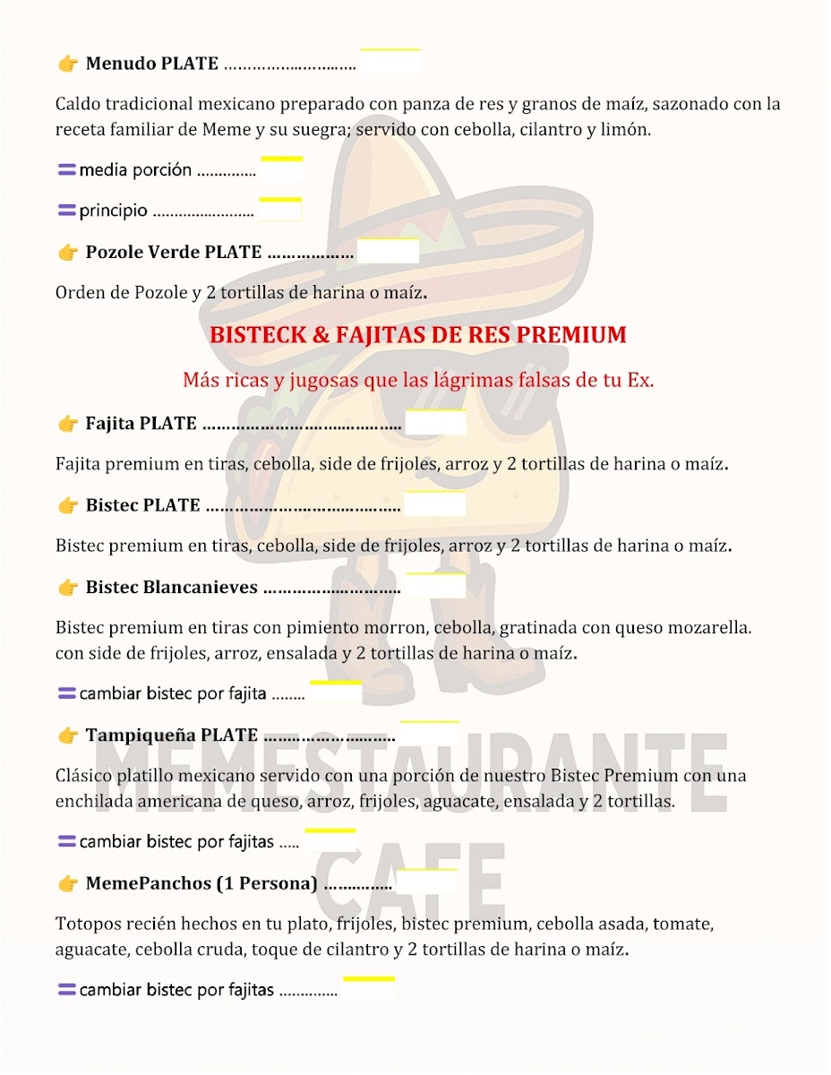 Memestaurante Cafe menu board