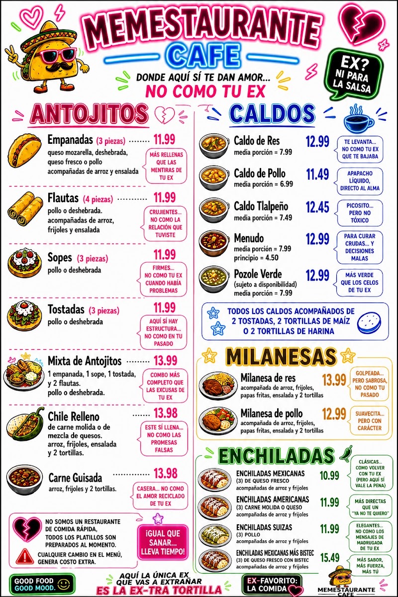 Memestaurante Cafe menu board