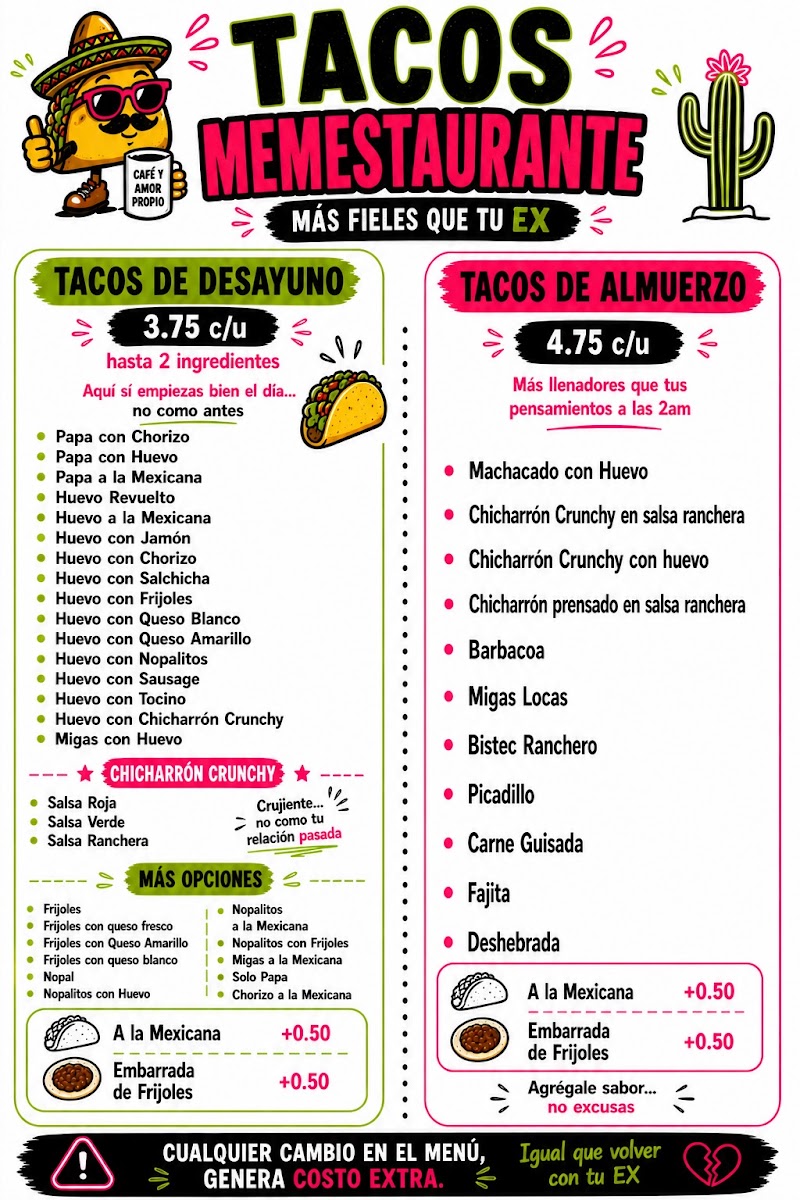 Memestaurante Cafe menu board