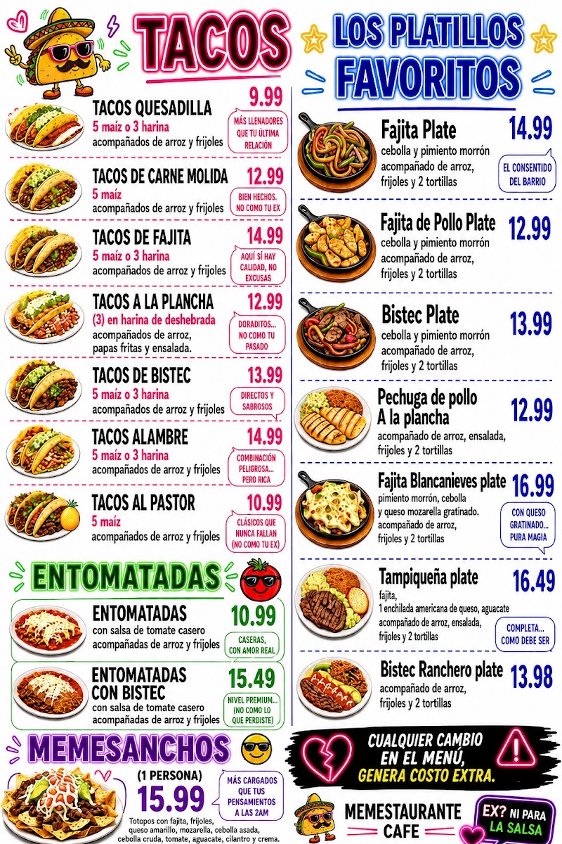 Memestaurante Cafe menu board