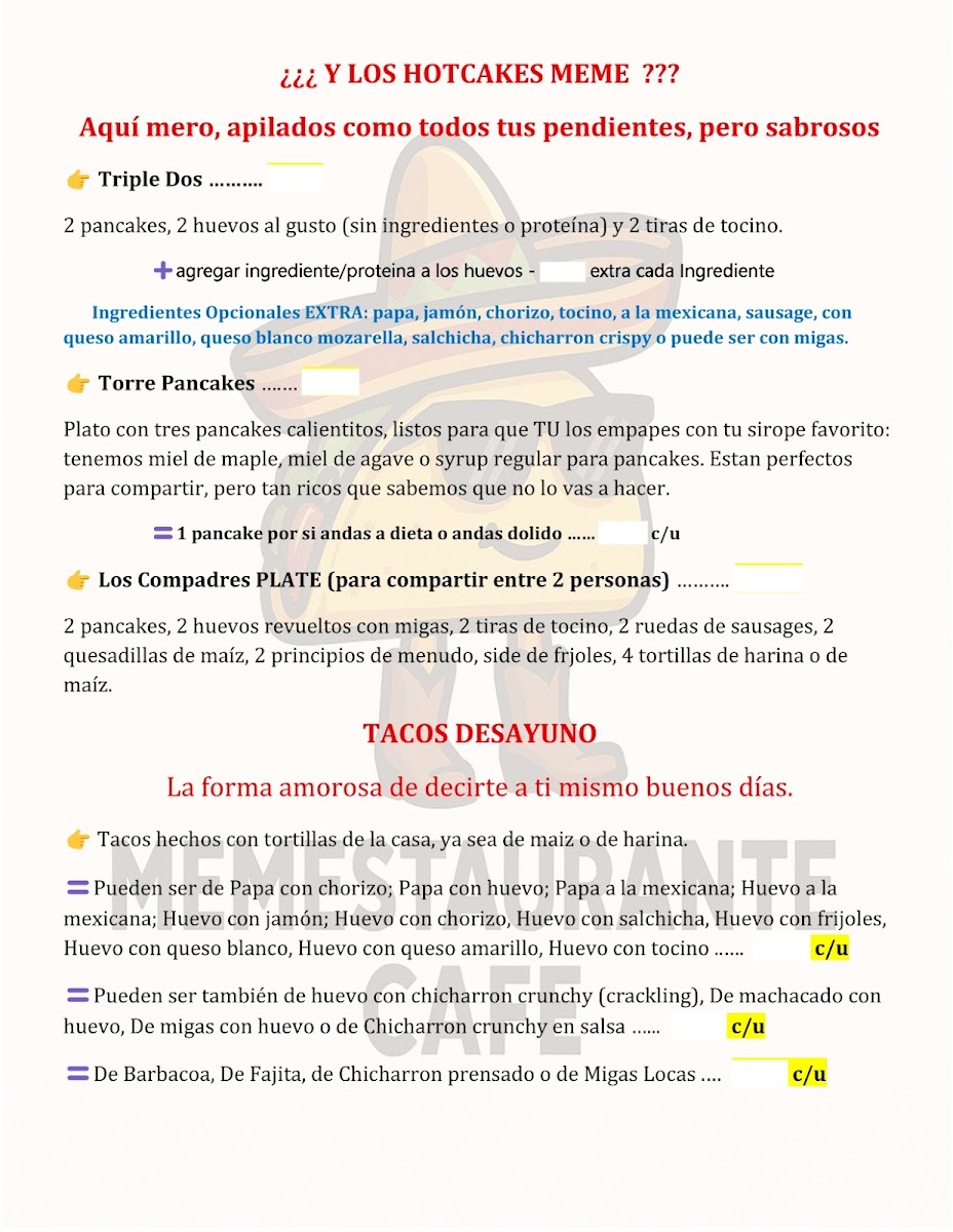 Memestaurante Cafe menu board