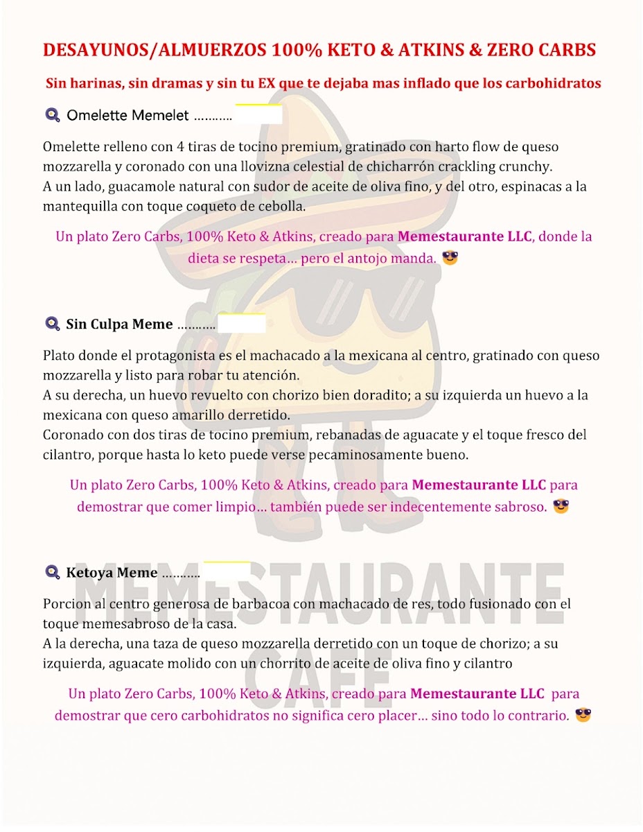 Memestaurante Cafe menu board