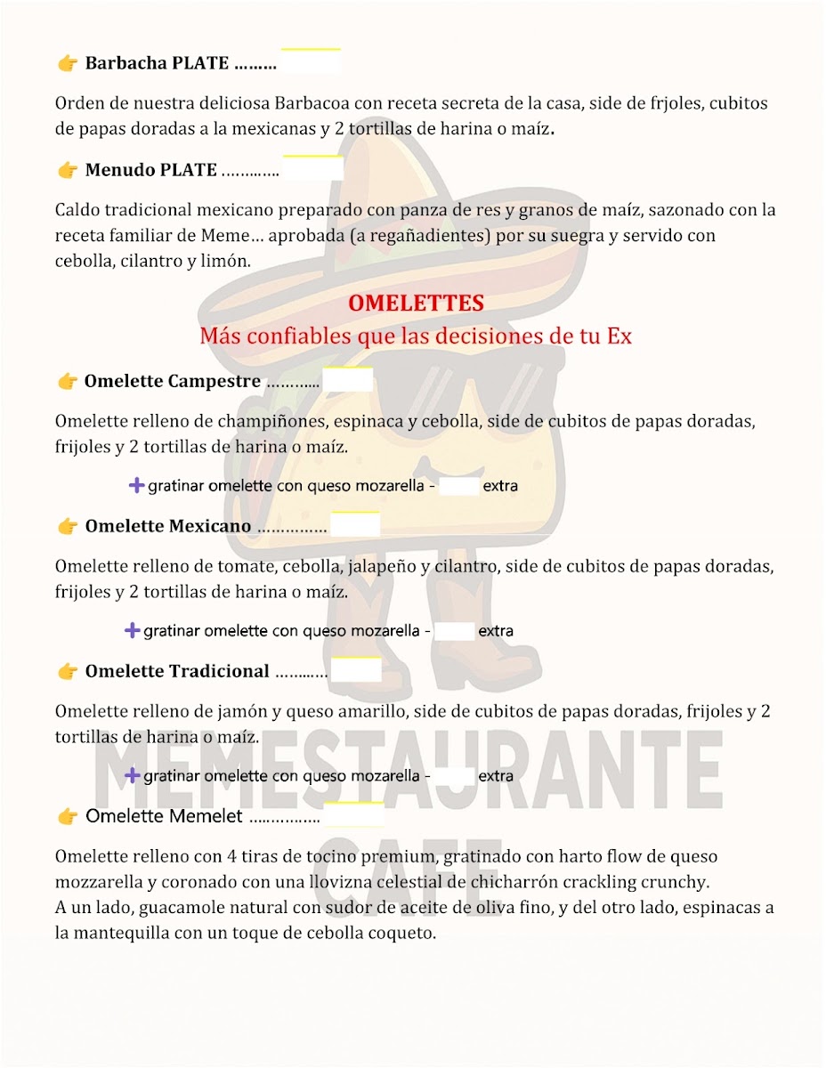Memestaurante Cafe menu board