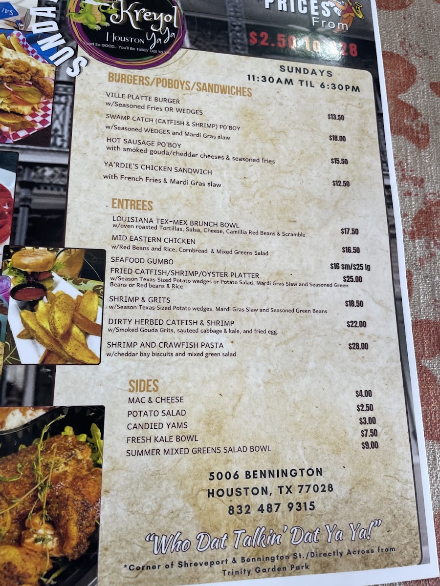 Kreyol Ya Ya menu board