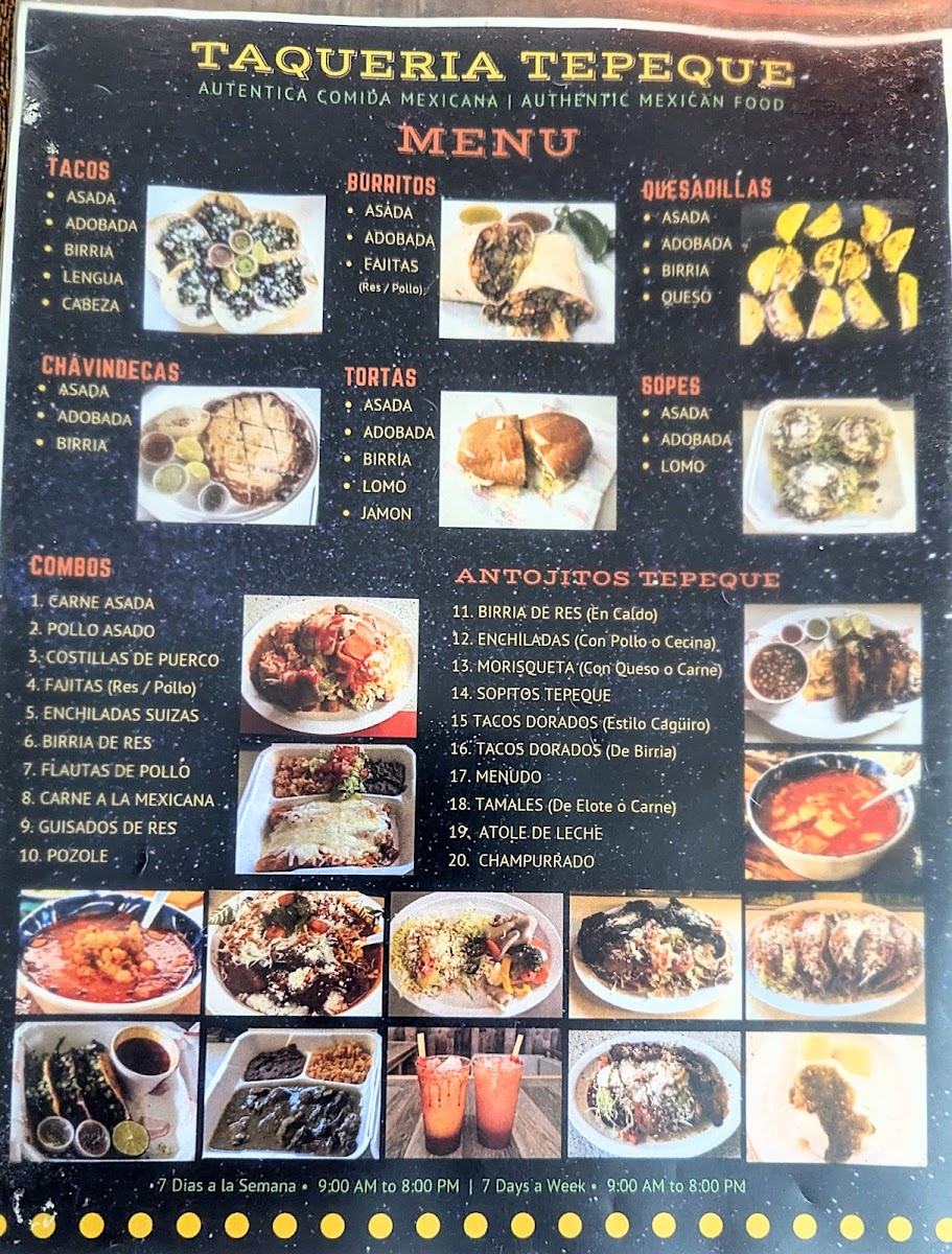 Taqueria Tepeque menu board