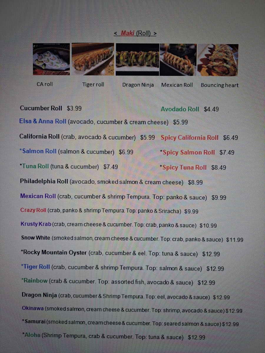 Sake Express Grandview menu board