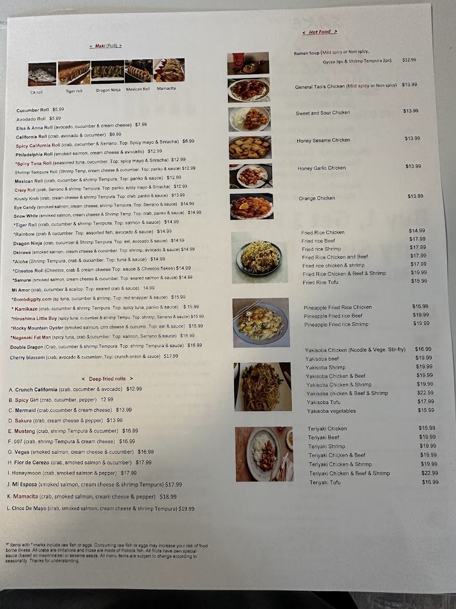 Sake Express Grandview menu board