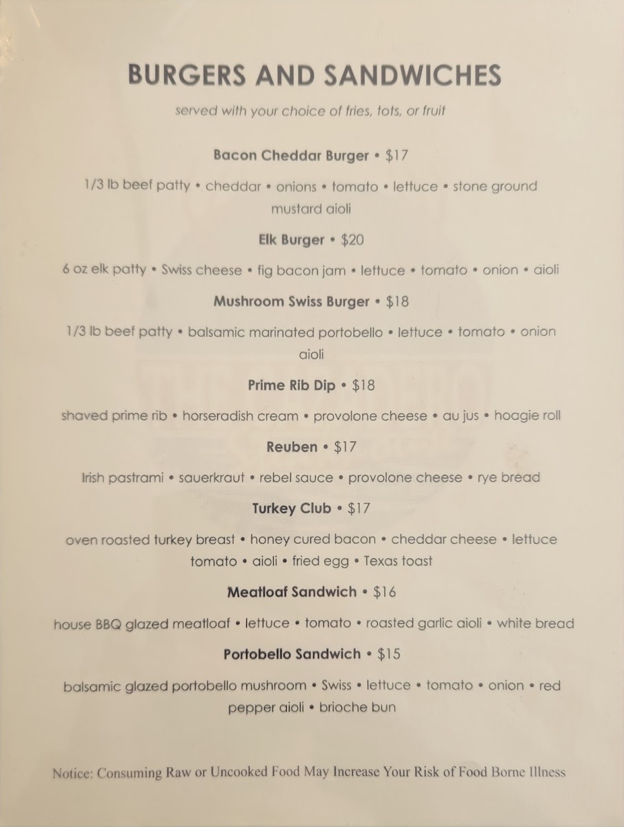 The Cazadero Steakhouse menu board