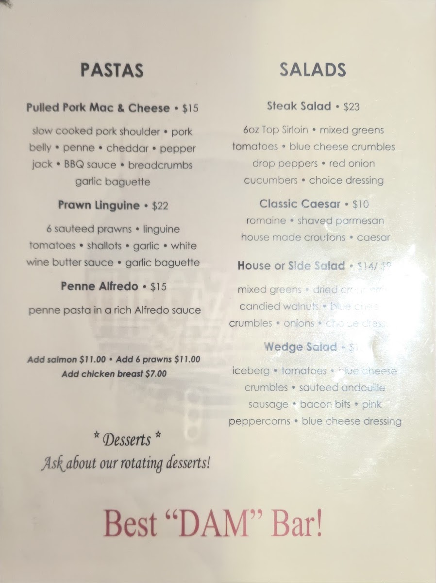The Cazadero Steakhouse menu board