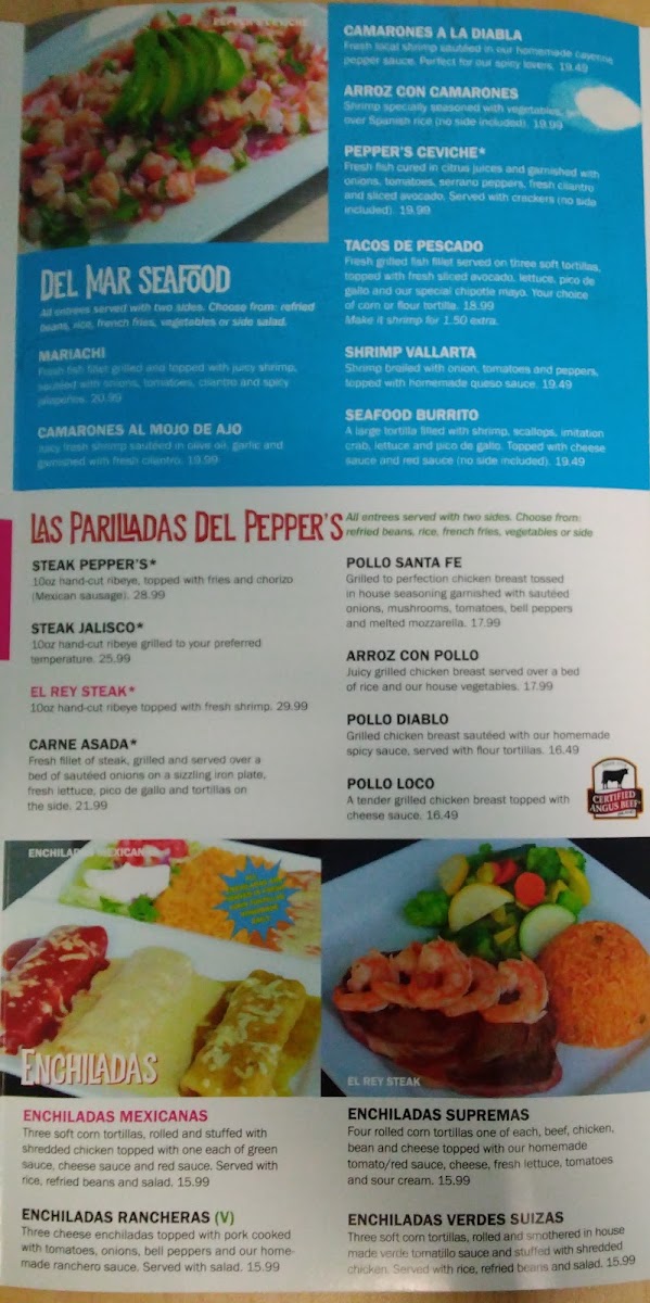 Pepper’s Mexican Grill and Cantina menu board