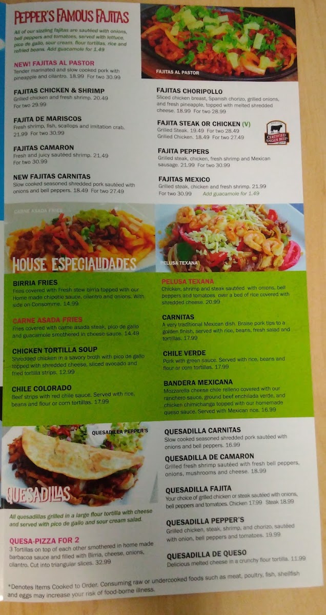 Pepper’s Mexican Grill and Cantina menu board