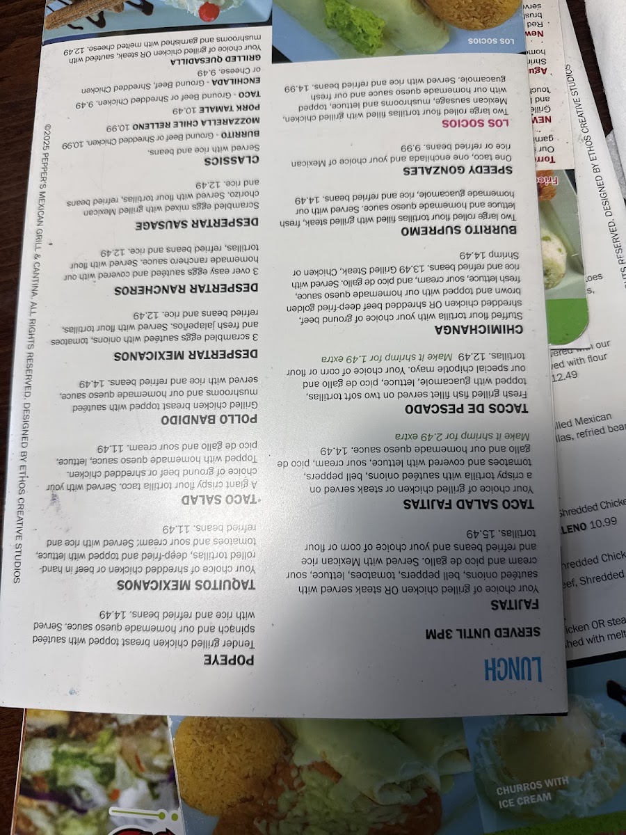 Pepper’s Mexican Grill and Cantina menu board