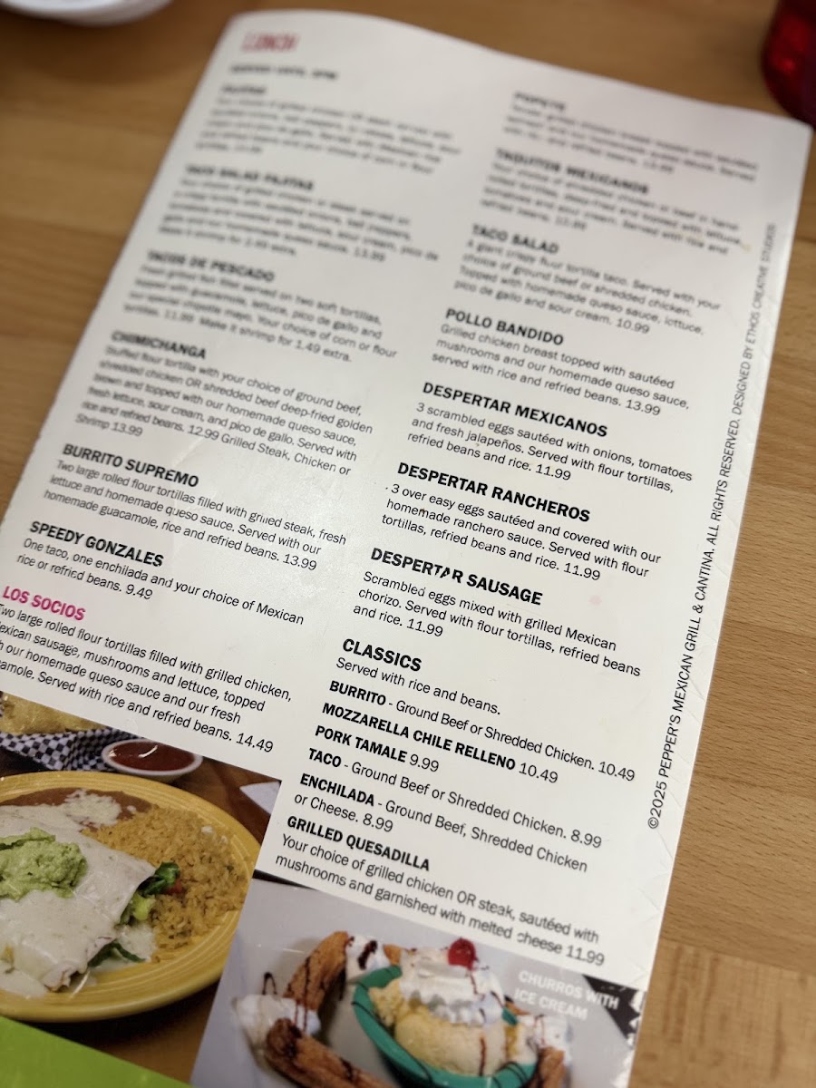 Pepper’s Mexican Grill and Cantina menu board