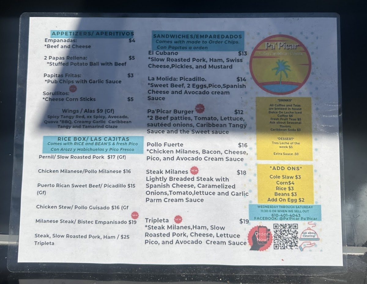Pa’ Picar menu board