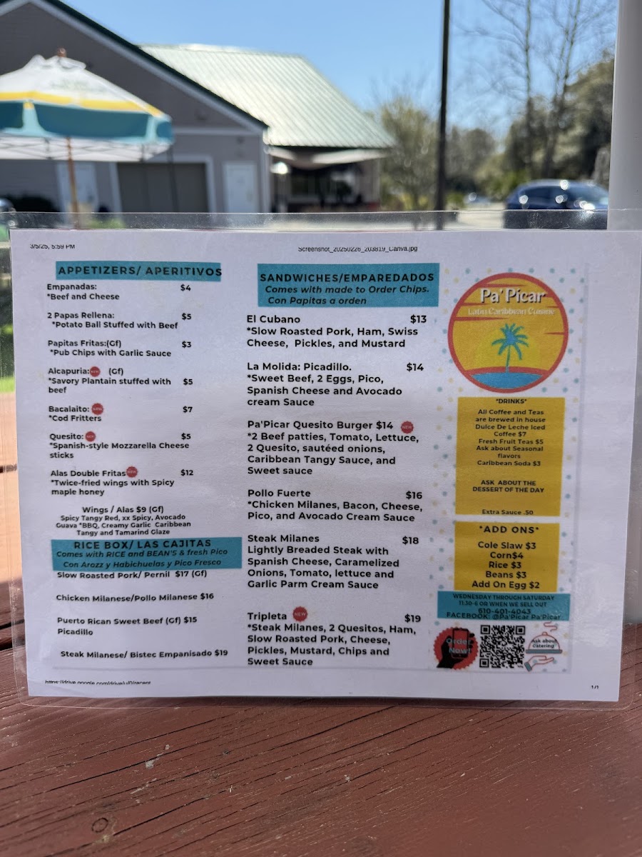 Pa’ Picar menu board