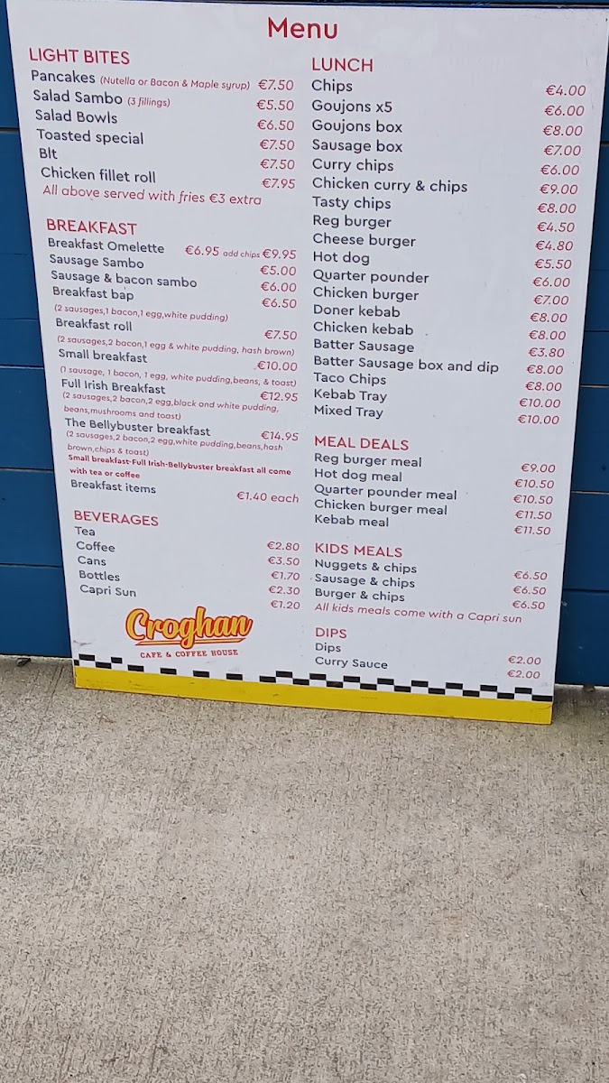 Croghan Cafe & Coffee House menu board