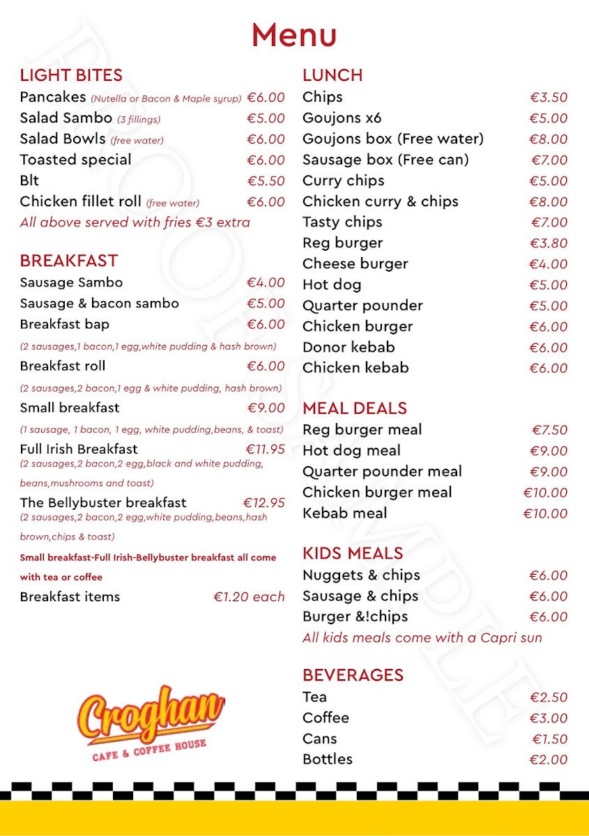 Croghan Cafe & Coffee House menu board