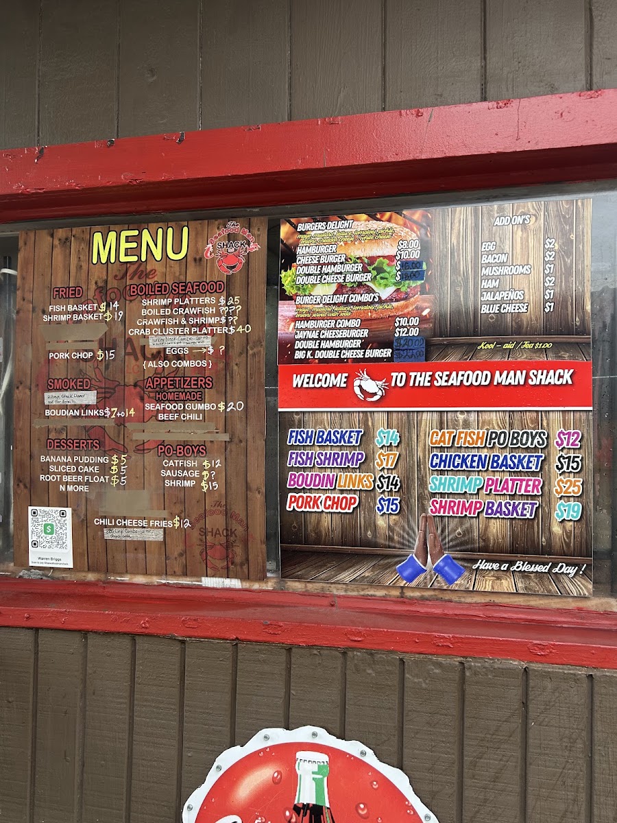 Seafood Man Shack menu board