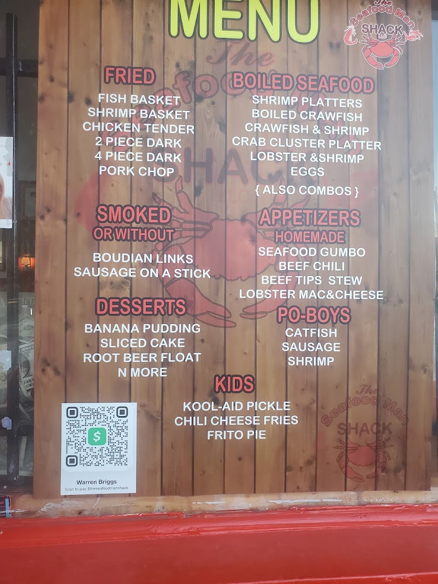 Seafood Man Shack menu board